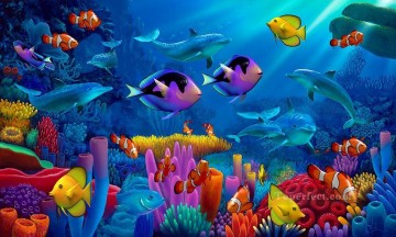 魚の水族館 Painting - 海底の生命の海